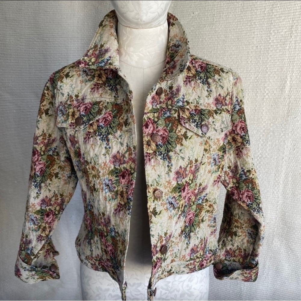 Vintage 90s P/L Floral Tapestry Jean-Style Jacket - Picture 4 of 8